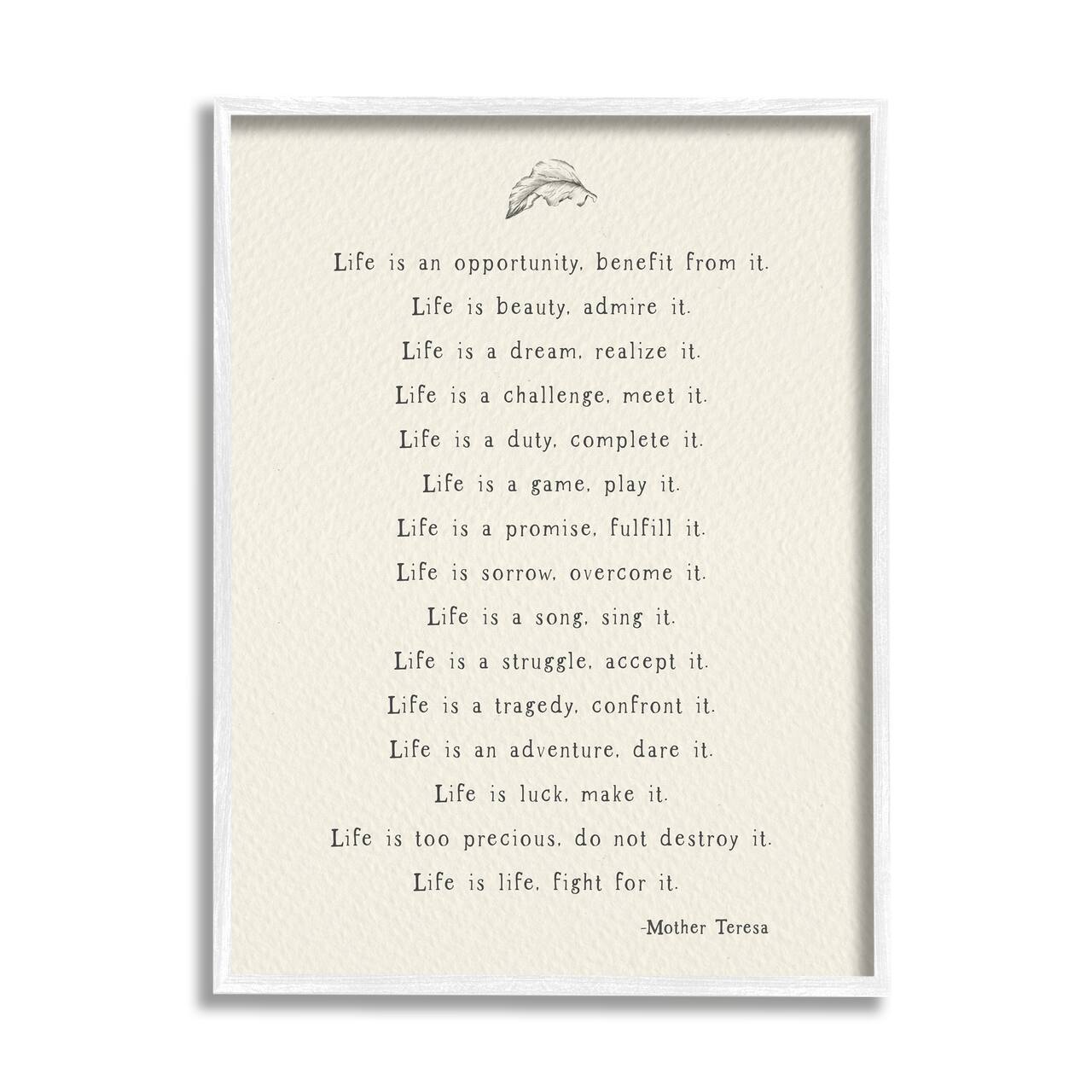 Stupell Industries Uplifting Inspirational Mother Theresa Life Quote Framed Giclee Art